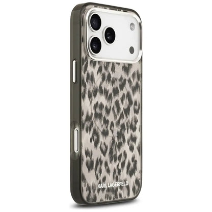 Karl Lagerfeld IML Leopardinis raštas MagSafe dėklas, skirtas iPhone 17 Pro Max (rudas)