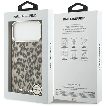 Karl Lagerfeld IML Leopardinis raštas MagSafe dėklas, skirtas iPhone 17 Pro Max (rudas)