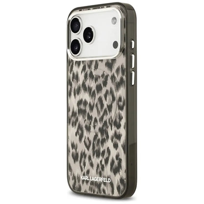 Karl Lagerfeld IML Leopardinis raštas MagSafe dėklas, skirtas iPhone 17 Pro Max (rudas)