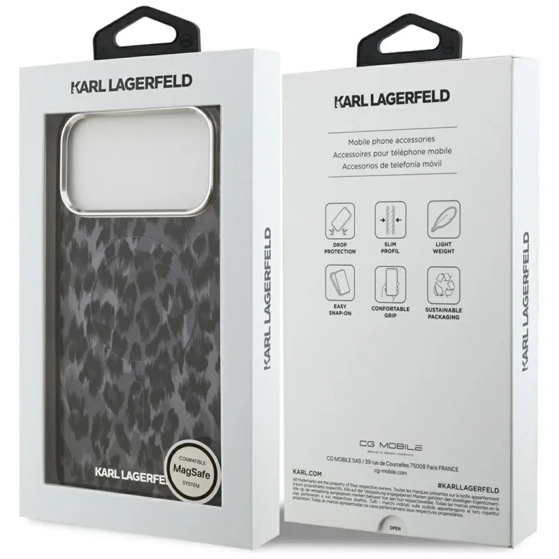 Karl Lagerfeld IML Leopardo raštas MagSafe - Dėklas iPhone 17 Pro Max (juodas)