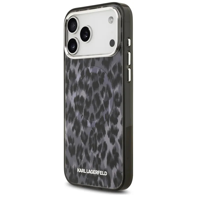 Karl Lagerfeld IML Leopardo raštas MagSafe - Dėklas iPhone 17 Pro Max (juodas)