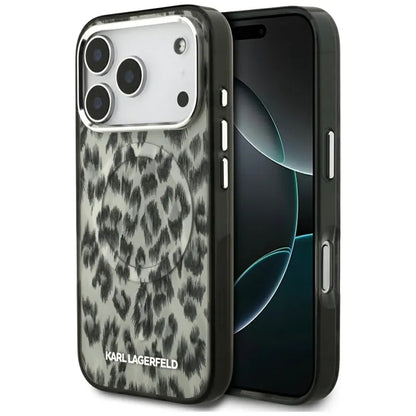 Karl Lagerfeld IML Leopardo rašto MagSafe dėklas iPhone 17 Pro (ruda)