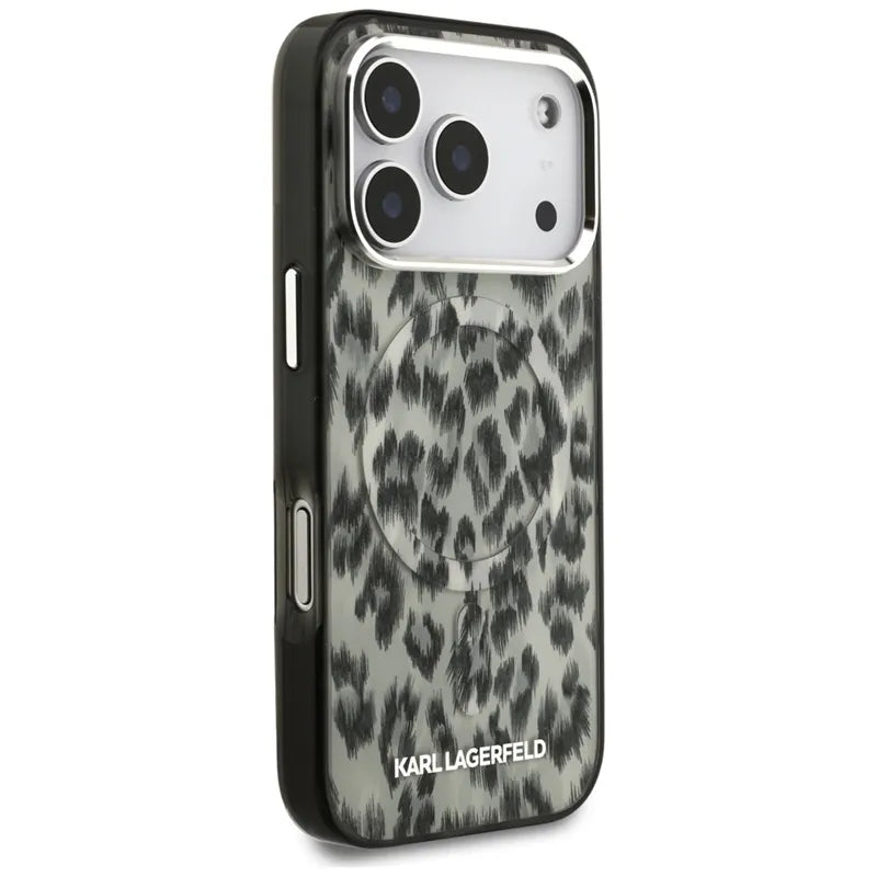 Karl Lagerfeld IML Leopardo rašto MagSafe dėklas iPhone 17 Pro (ruda)