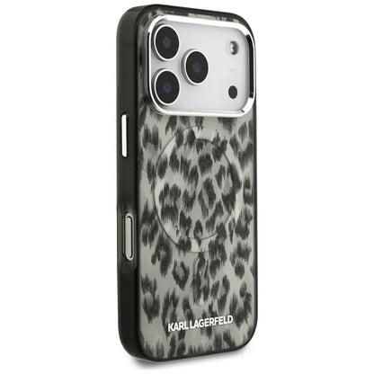 Karl Lagerfeld IML Leopardo rašto MagSafe dėklas iPhone 17 Pro (ruda)