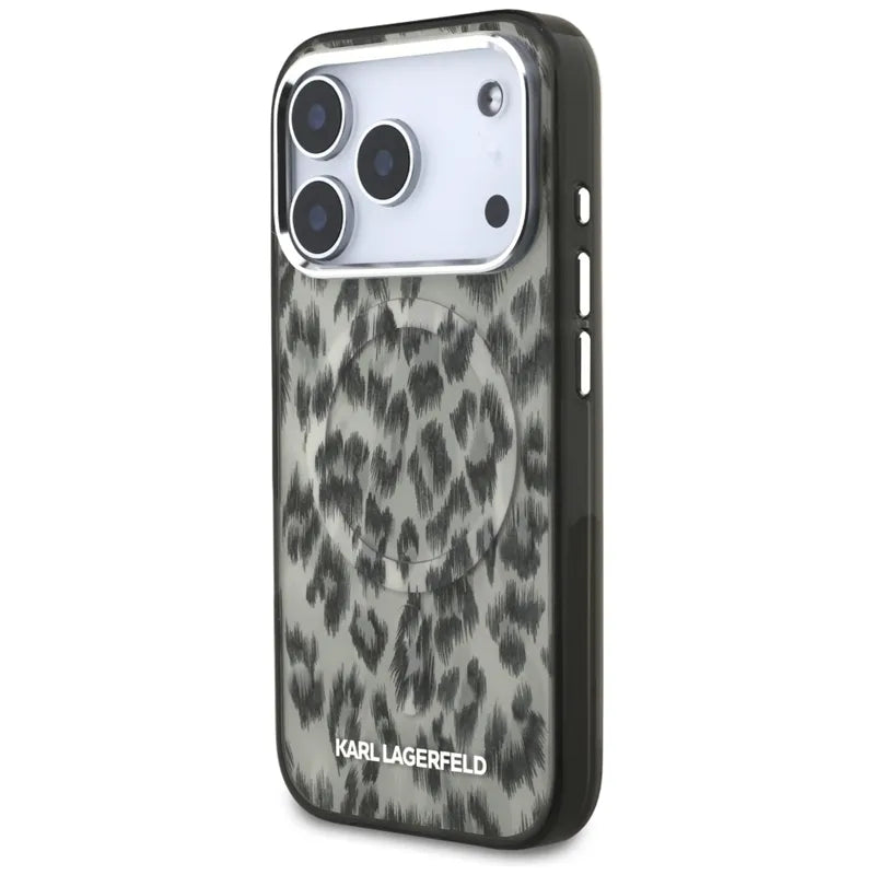 Karl Lagerfeld IML Leopardo rašto MagSafe dėklas iPhone 17 Pro (ruda)