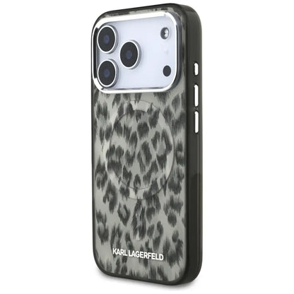 Karl Lagerfeld IML Leopardo rašto MagSafe dėklas iPhone 17 Pro (ruda)