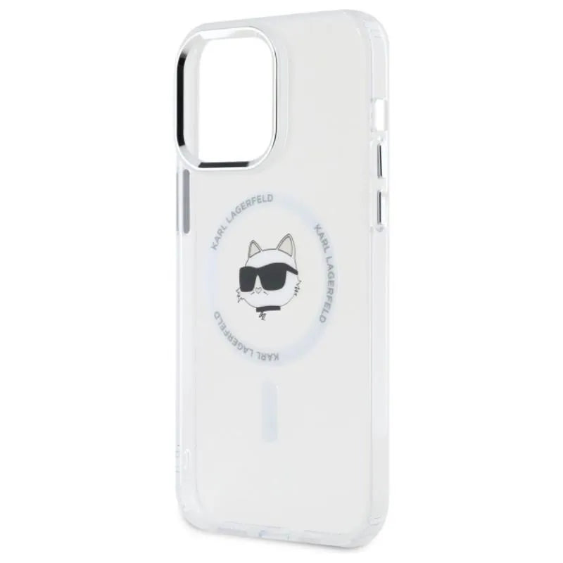 Karl Lagerfeld IML Metal Choupette Head MagSafe – dėklas iPhone 13 Pro Max (baltas)