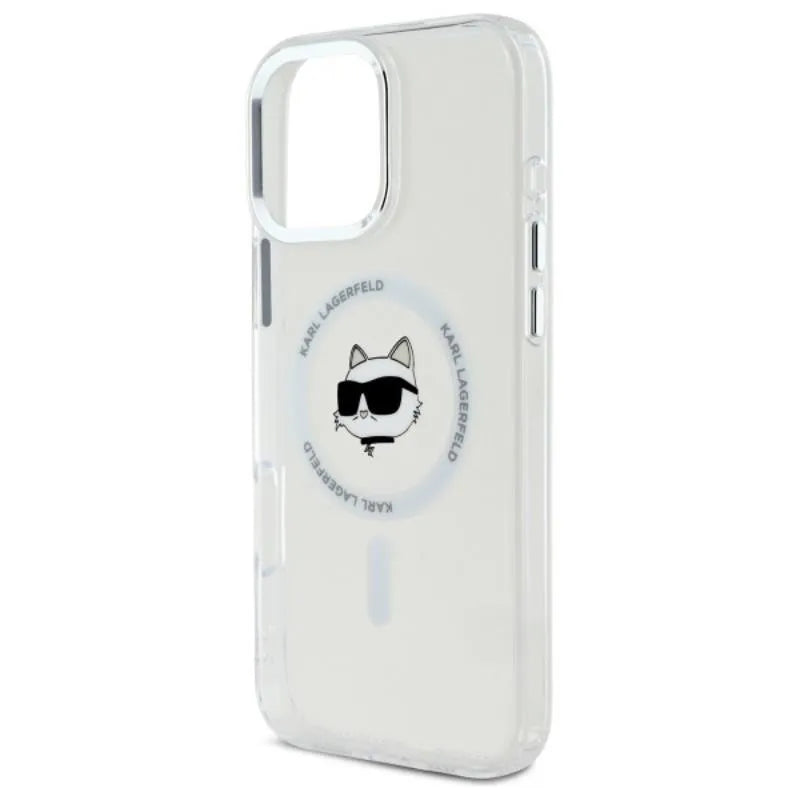 Karl Lagerfeld IML Metal Choupette Head MagSafe – dėklas iPhone 16 Pro Max (baltas)