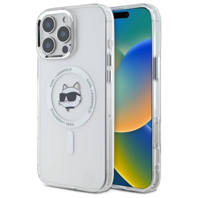 Karl Lagerfeld IML Metal Choupette Head MagSafe – dėklas iPhone 16 Pro Max (baltas)