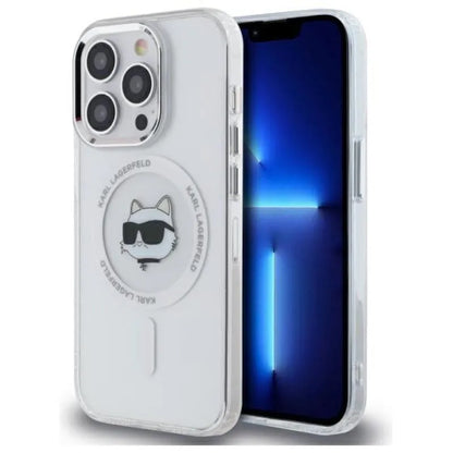Karl Lagerfeld IML Metal Choupette Head MagSafe – dėklas, skirtas iPhone 13 Pro (balta spalva)