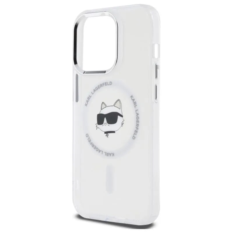 Karl Lagerfeld IML Metal Choupette Head MagSafe – dėklas, skirtas iPhone 13 Pro (balta spalva)