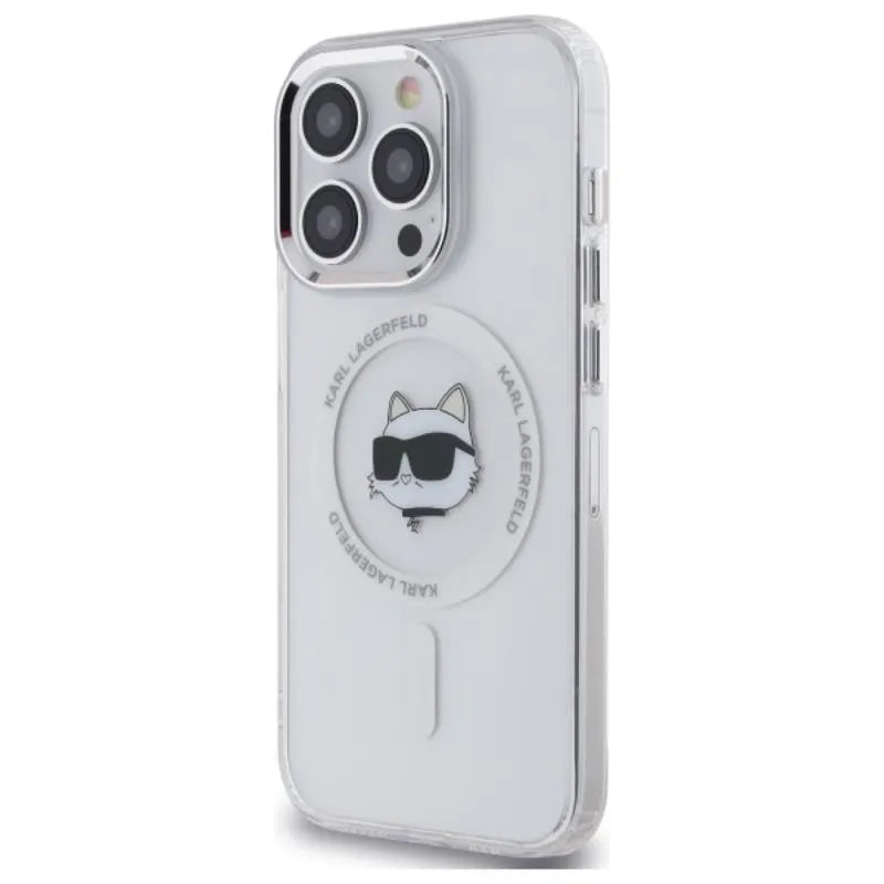 Karl Lagerfeld IML Metal Choupette Head MagSafe – dėklas, skirtas iPhone 13 Pro (balta spalva)