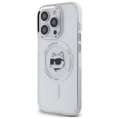 Karl Lagerfeld IML Metal Choupette Head MagSafe – dėklas, skirtas iPhone 13 Pro (balta spalva)