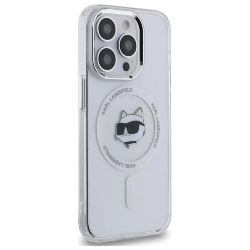 Karl Lagerfeld IML Metal Choupette Head MagSafe – dėklas, skirtas iPhone 13 Pro (balta spalva)