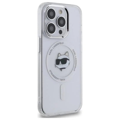 Karl Lagerfeld IML Metal Choupette Head MagSafe – dėklas, skirtas iPhone 13 Pro (balta spalva)