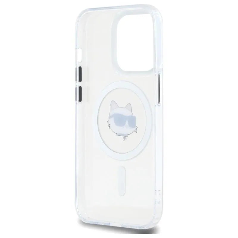 Karl Lagerfeld IML Metal Choupette Head MagSafe – dėklas, skirtas iPhone 13 Pro (balta spalva)