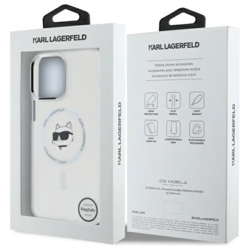 Karl Lagerfeld IML Metal Choupette Head MagSafe - dėklas, skirtas iPhone 14 Pro Max (Balta)
