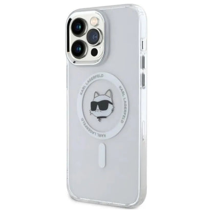 Karl Lagerfeld IML Metal Choupette Head MagSafe - dėklas, skirtas iPhone 14 Pro Max (Balta)