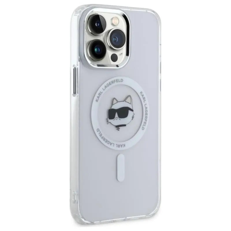 Karl Lagerfeld IML Metal Choupette Head MagSafe - dėklas, skirtas iPhone 14 Pro Max (Balta)
