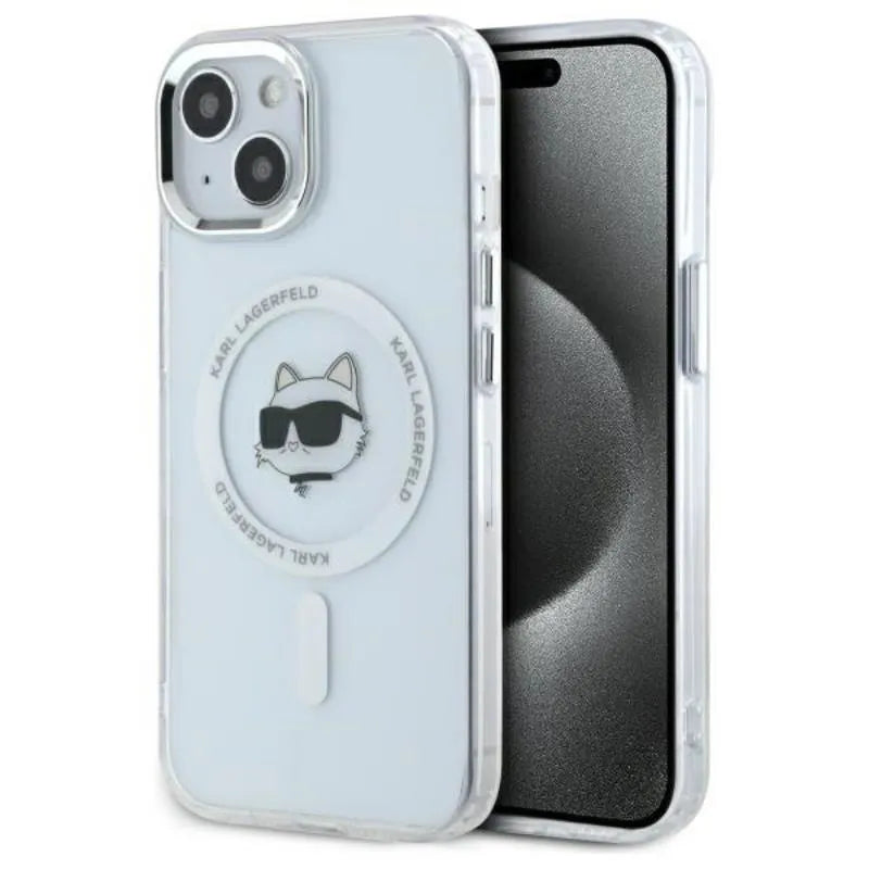 Karl Lagerfeld IML Metal Choupette Head MagSafe – dėklas skirtas iPhone 15 (baltas)