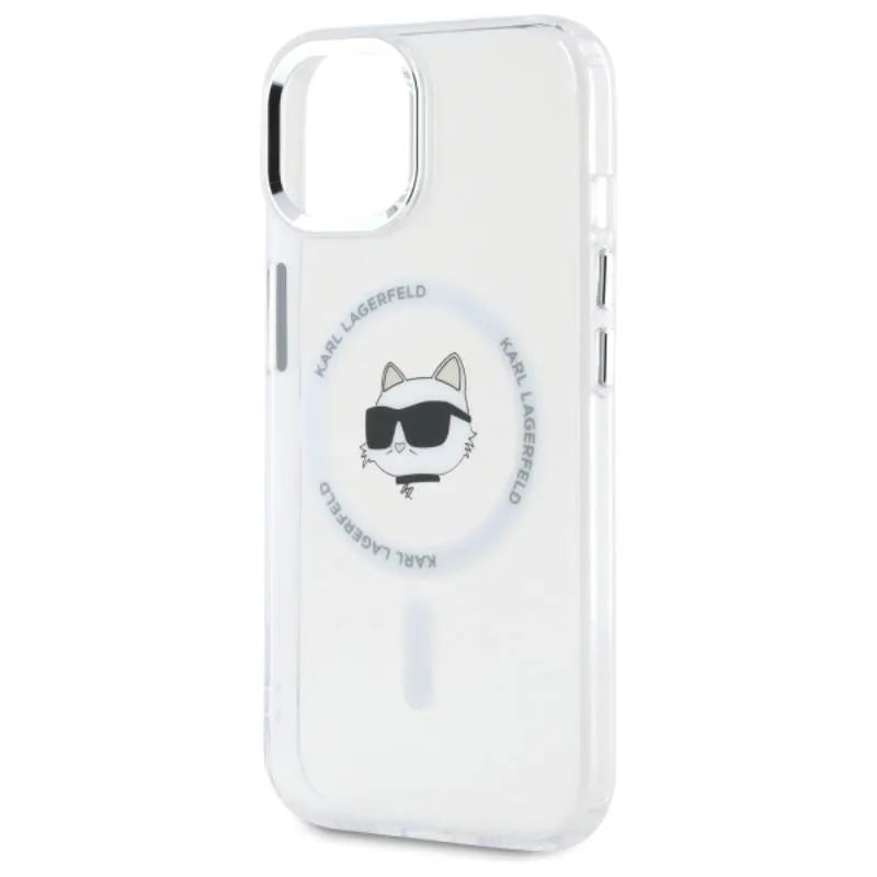 Karl Lagerfeld IML Metal Choupette Head MagSafe – dėklas skirtas iPhone 15 (baltas)