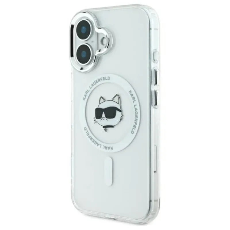 Karl Lagerfeld IML Metal Choupette Head MagSafe – dėklas skirtas iPhone 16 (baltas)