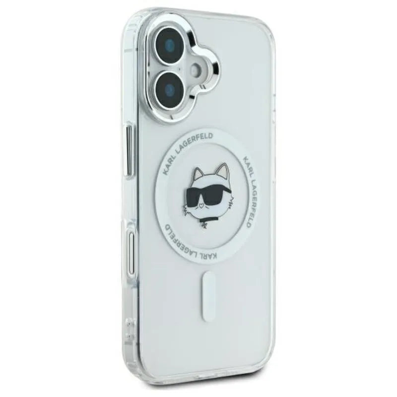 Karl Lagerfeld IML Metal Choupette Head MagSafe – dėklas skirtas iPhone 16 (baltas)