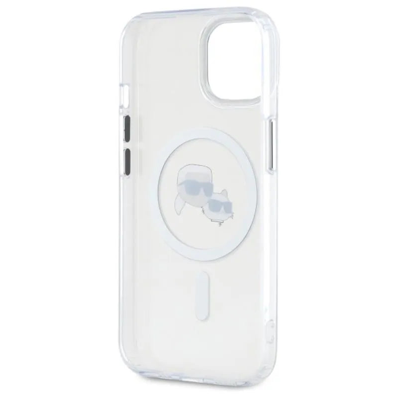 Karl Lagerfeld IML Metal Karl & Choupette Head MagSafe – Dėklas, skirtas iPhone 15 (baltas)