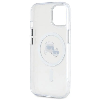 Karl Lagerfeld IML Metal Karl & Choupette Head MagSafe – Dėklas, skirtas iPhone 15 (baltas)