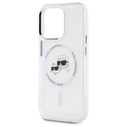 Karl Lagerfeld IML Metal Karl & Choupette Head MagSafe – dėklas, skirtas iPhone 15 Pro Max (baltas)