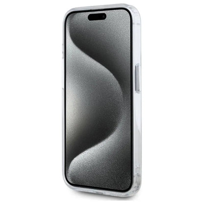 Karl Lagerfeld IML Metal Karl & Choupette Head MagSafe – dėklas, skirtas iPhone 15 Pro Max (baltas)