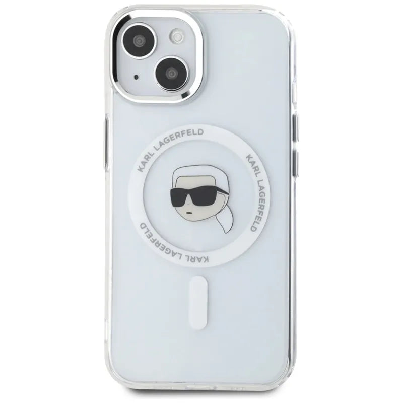 Karl Lagerfeld IML Metal Karl Head MagSafe – Dėklas, skirtas „iPhone 15“ (baltas)