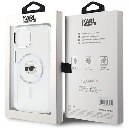 Karl Lagerfeld IML Metal Karl Head MagSafe – Dėklas, skirtas „iPhone 15“ (baltas)