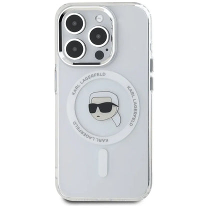 Karl Lagerfeld IML Metal Karl Head MagSafe - dėklas, skirtas iPhone 15 Pro Max (baltas)