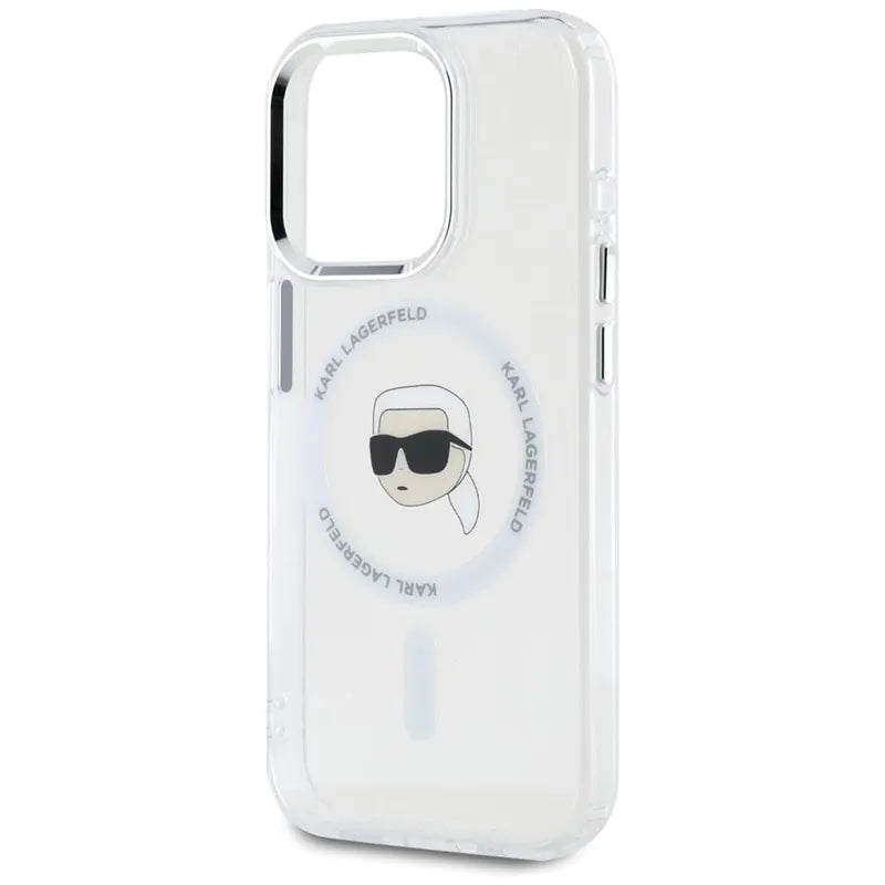 Karl Lagerfeld IML Metal Karl Head MagSafe - dėklas, skirtas iPhone 15 Pro Max (baltas)