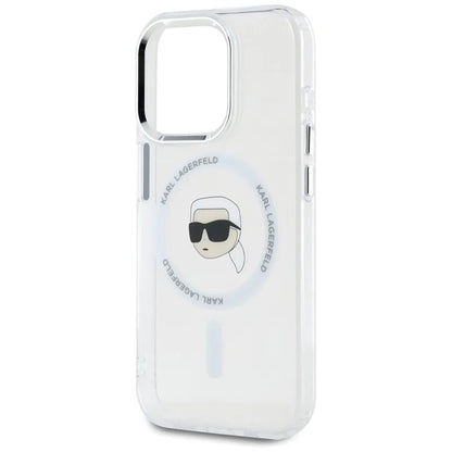 Karl Lagerfeld IML Metal Karl Head MagSafe - dėklas, skirtas iPhone 15 Pro Max (baltas)