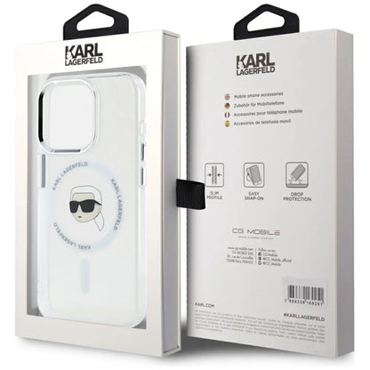 Karl Lagerfeld IML Metal Karl Head MagSafe - dėklas, skirtas iPhone 15 Pro Max (baltas)