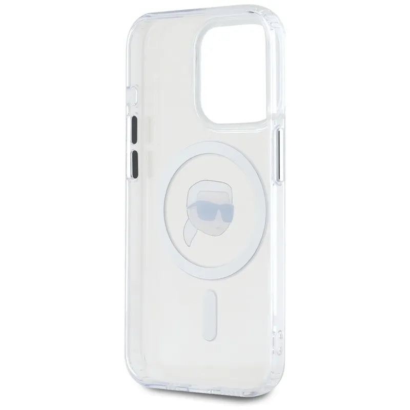 Karl Lagerfeld IML Metal Karl Head MagSafe - dėklas, skirtas iPhone 15 Pro Max (baltas)