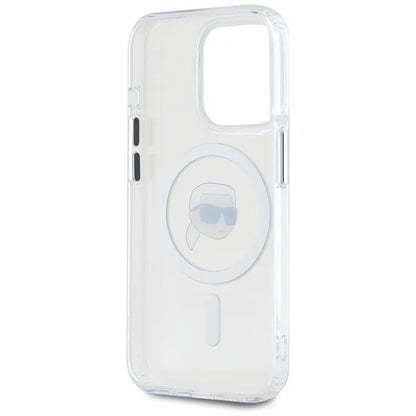 Karl Lagerfeld IML Metal Karl Head MagSafe - dėklas, skirtas iPhone 15 Pro Max (baltas)