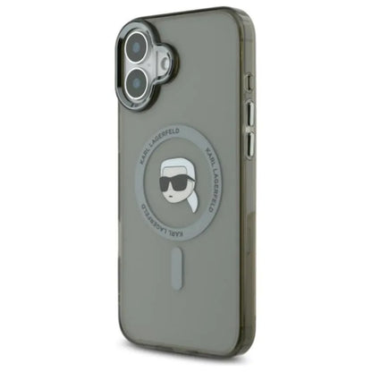 Karl Lagerfeld IML Metal Karl Head MagSafe – dėklas, skirtas iPhone 16 (juodas)