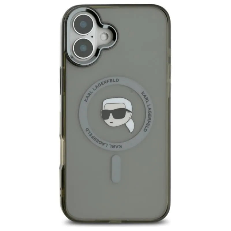 Karl Lagerfeld IML Metal Karl Head MagSafe – dėklas, skirtas iPhone 16 (juodas)