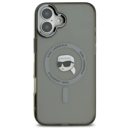 Karl Lagerfeld IML Metal Karl Head MagSafe – dėklas skirtas iPhone 16 Plus (juodas)