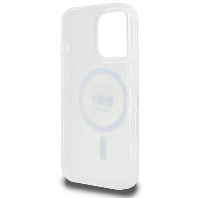 Karl Lagerfeld IML Metal Karl Head MagSafe – dėklas, skirtas iPhone 16 Pro (baltas)