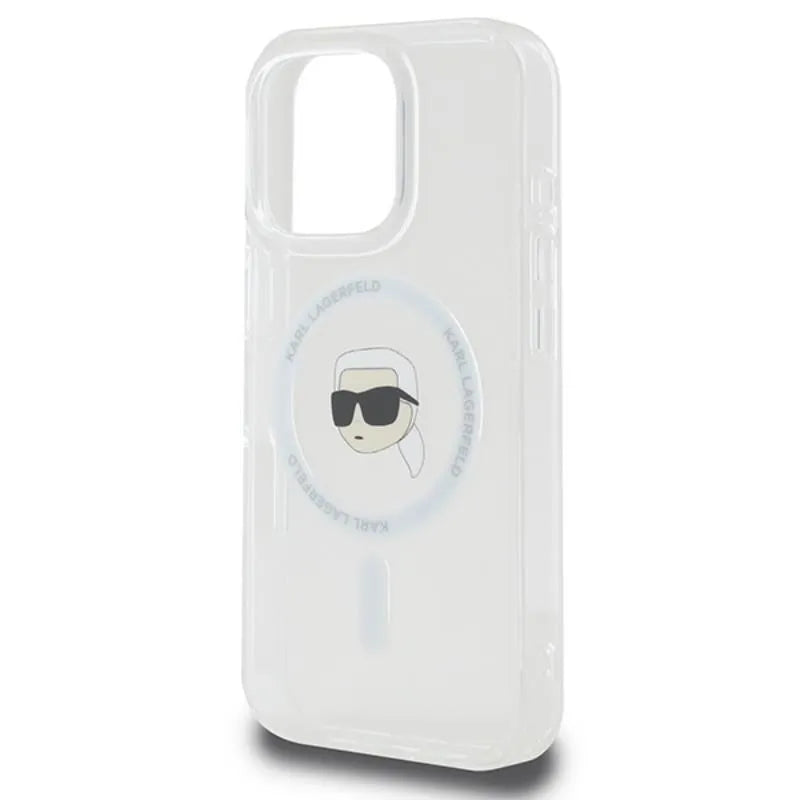 Karl Lagerfeld IML Metal Karl Head MagSafe – dėklas, skirtas iPhone 16 Pro (baltas)