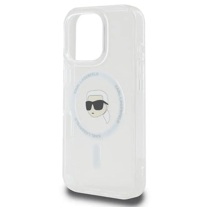 Karl Lagerfeld IML Metal Karl Head MagSafe – dėklas, skirtas iPhone 16 Pro (baltas)