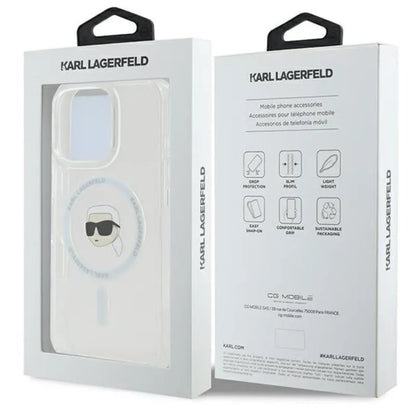 Karl Lagerfeld IML Metal Karl Head MagSafe – dėklas, skirtas iPhone 16 Pro (baltas)