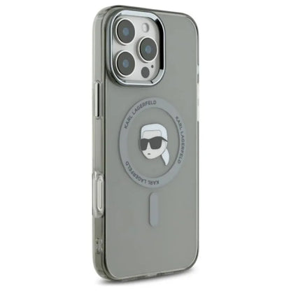 Karl Lagerfeld IML Metal Karl Head MagSafe – dėklas skirtas iPhone 16 Pro Max (juodas)