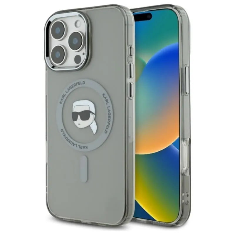Karl Lagerfeld IML Metal Karl Head MagSafe – dėklas skirtas iPhone 16 Pro Max (juodas)
