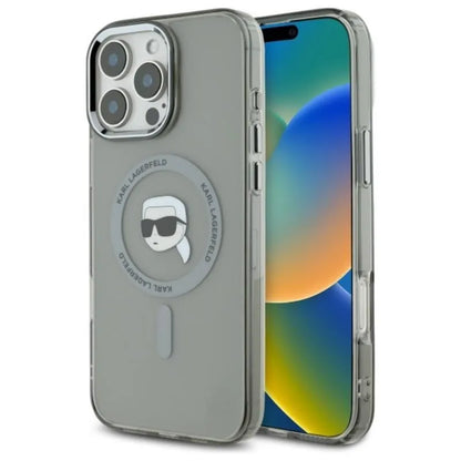 Karl Lagerfeld IML Metal Karl Head MagSafe – dėklas skirtas iPhone 16 Pro Max (juodas)