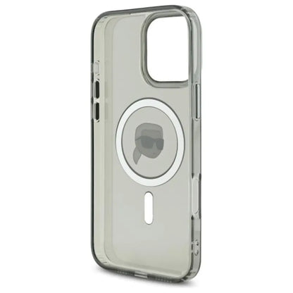 Karl Lagerfeld IML Metal Karl Head MagSafe – dėklas skirtas iPhone 16 Pro Max (juodas)